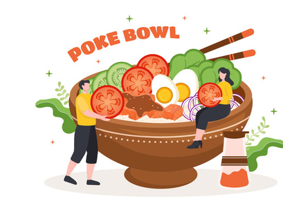 10 Hawaiian Dish Poke Bowl Illustration