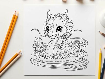 Cute cartoon dragon swimming in water vector illustration