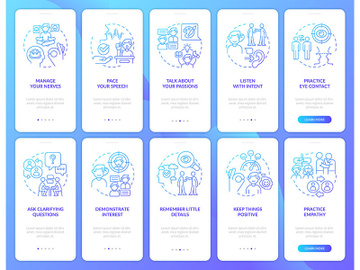 Developing charisma blue gradient onboarding mobile app screen set preview picture