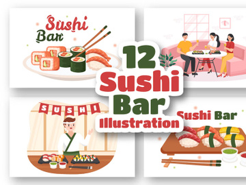 12 Sushi Bar Japan Asian Food Illustration preview picture