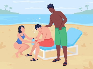 Heat stroke at beach flat color vector illustration preview picture