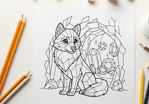 Geometric wolf with diamonds vector illustration flat design
