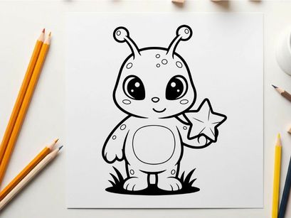 Cute alien cartoon holding star vector illustration