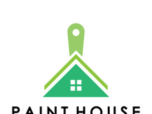 logo icon illustration house paint with a blend of brushes and rollers for house wall paint design, minimalist house, painting, interior, building, property business, wallpaper, vector concept