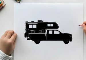 Silhouette of a pickup truck with camper