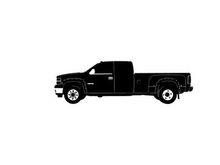 Silhouette of a pickup truck against a white background
