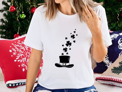 Top hat with falling four leaf clovers luck charm vector illustration