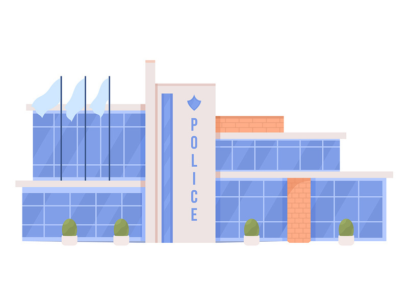 Police office building semi flat color vector object