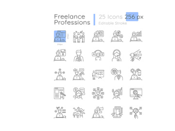 Freelance professions linear icons set preview picture