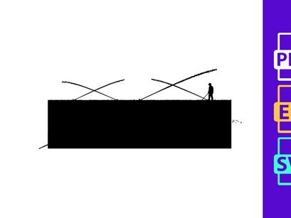 A person standing alone in front of abstract curved lines on a white background