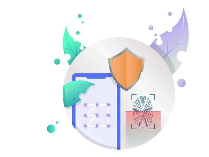 Mobile security by finger print and code illustration vector icons