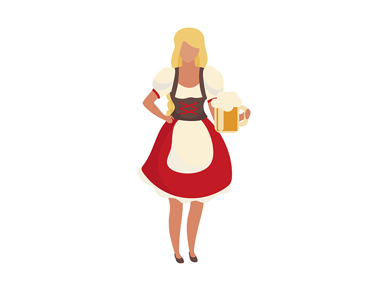 Beer girl wearing dirndl semi flat color vector character