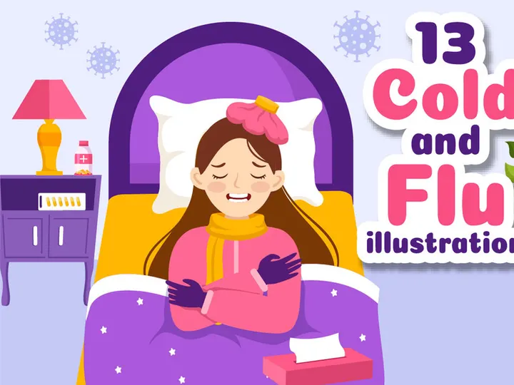 13 Flu and Cold Sickness Illustration