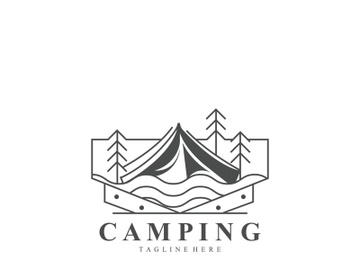 Camping logo or illustration monoline or line art style tent template design preview picture