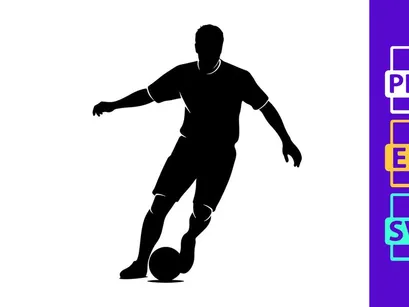 Silhouette of a soccer player kicking a ball in action
