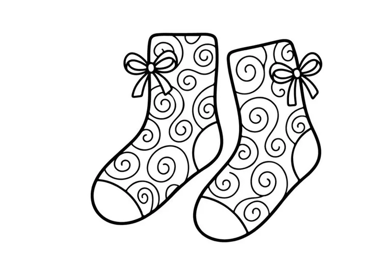 Pair of festive Christmas socks with snowflake and bow designs for holiday celebrations