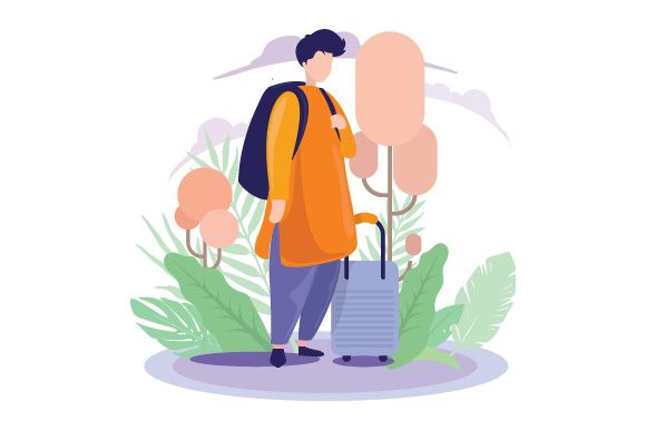 Tourist, Indian hipster man with a suitcase vector illustration