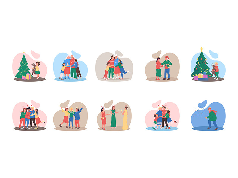 Christmas season flat color vector faceless character set