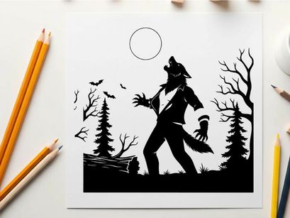 Silhouette of a werewolf howling at the full moon