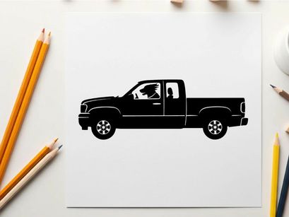 Silhouette of a pickup truck with two doors and a large bed