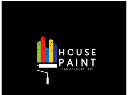 logo icon illustration house paint with a blend of brushes and rollers for house wall paint design, minimalist house, painting, interior, building, property business, wallpaper, vector concept preview picture