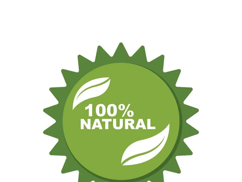 100% Natural and organic product badge vector green icon