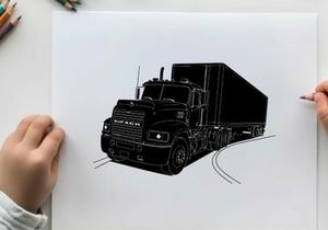 Silhouette of a semi truck on the road