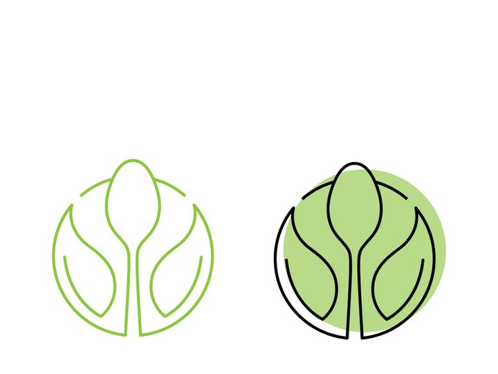 Green heeathy food with Spoon   Fork Logo