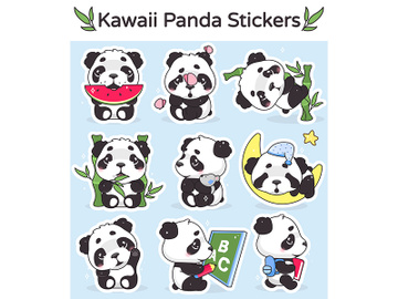 Cute panda kawaii cartoon vector characters set preview picture