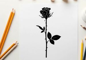 Silhouette of a single rose flower on a stem