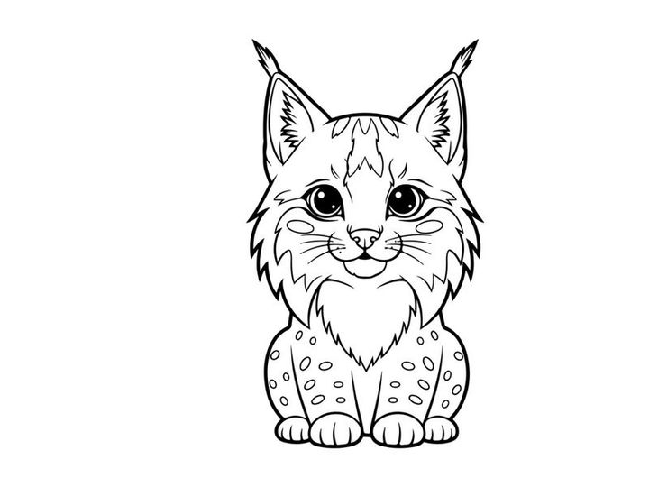 Cute lynx kitten sitting cartoon vector illustration flat design