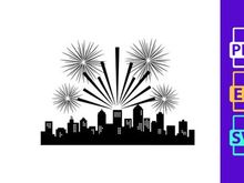 City Skyline Multiple Fireworks Display