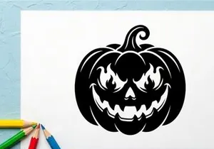 Spooky Halloween Pumpkin with Menacing Jack-o'-Lantern Face