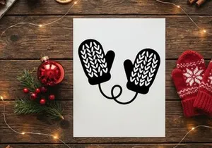 Black and White Christmas Mittens with Knitted Pattern
