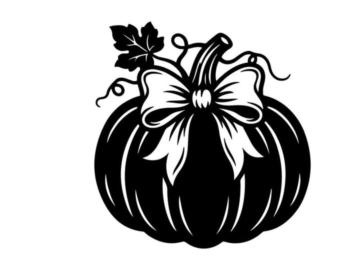 Stylized Halloween Pumpkin with Bow and Leaf Illustration