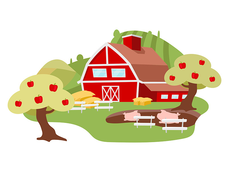 Countryside farm yard flat illustration
