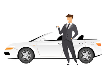 Businessman standing by car flat color vector faceless character preview picture