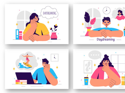 9 People Daydreaming Illustration