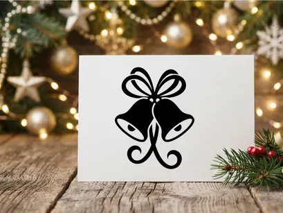 Schwarz-weißes Weihnachtsglocken-Symbol mit dekorativer Schleife für Weihnachtsdesign-Projekte