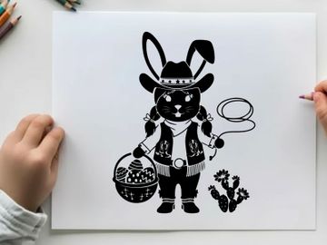 Easter bunny silhouette in cowboy hat with basket preview picture