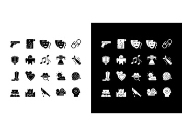 Film genres glyph icons set for night and day mode preview picture