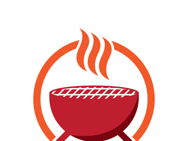 BBQ grill simple and symbol icon with smoke or steam logo vector illustration