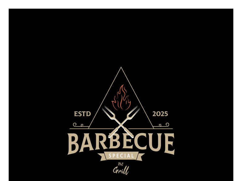 Simple Barbecue Vintage hot grill, with crossed flames and spatula. Logo for restaurant, badge, cafe and bar.vector