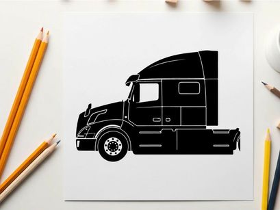 Silhouette of a semi truck with a sleeper berth