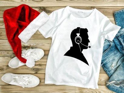 Silhouette of a man wearing a headset for customer support or call center services