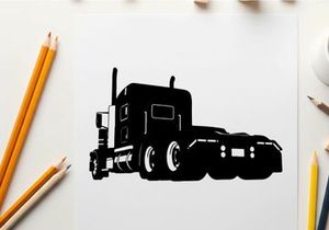 Silhouette of a semi truck against a white background