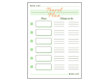 Travel plan minimalist planner page design preview picture