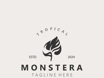 Monstera deliciosa leaf nature logo design, flat plant icon design illustration template preview picture