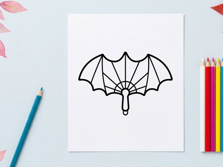 Ikon kipas tangan sayap kelelawar. Aksesori gothic minimalis untuk desain kostum Halloween.