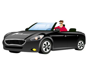 Man in cabriolet flat color vector faceless character preview picture
